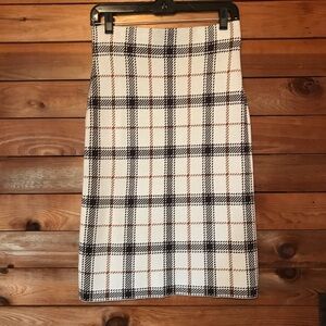 Ann Taylor Factory Knit Plaid Midi Pencil skirt Size Small NWOT.